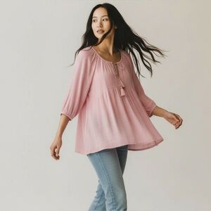 Old Navy pink top, peasant style, boho, ties, size small